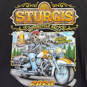 Sturgis Motorcycle Rally 2023 Mens Black T Shirt Biker Skeleton Rider Drinking M
